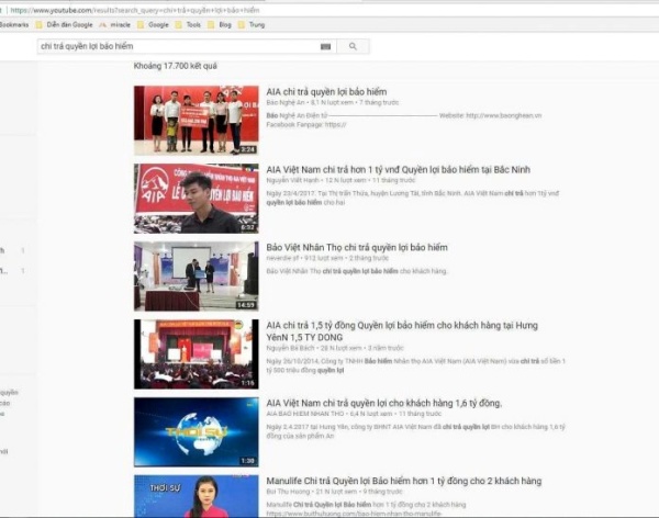 Dễ dàng tìm thấy hàng loạt Video chi trả quyền lợi trên youtube